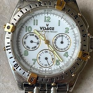 Visage men battery water resistant 3atm stainless steel date&day w/24h